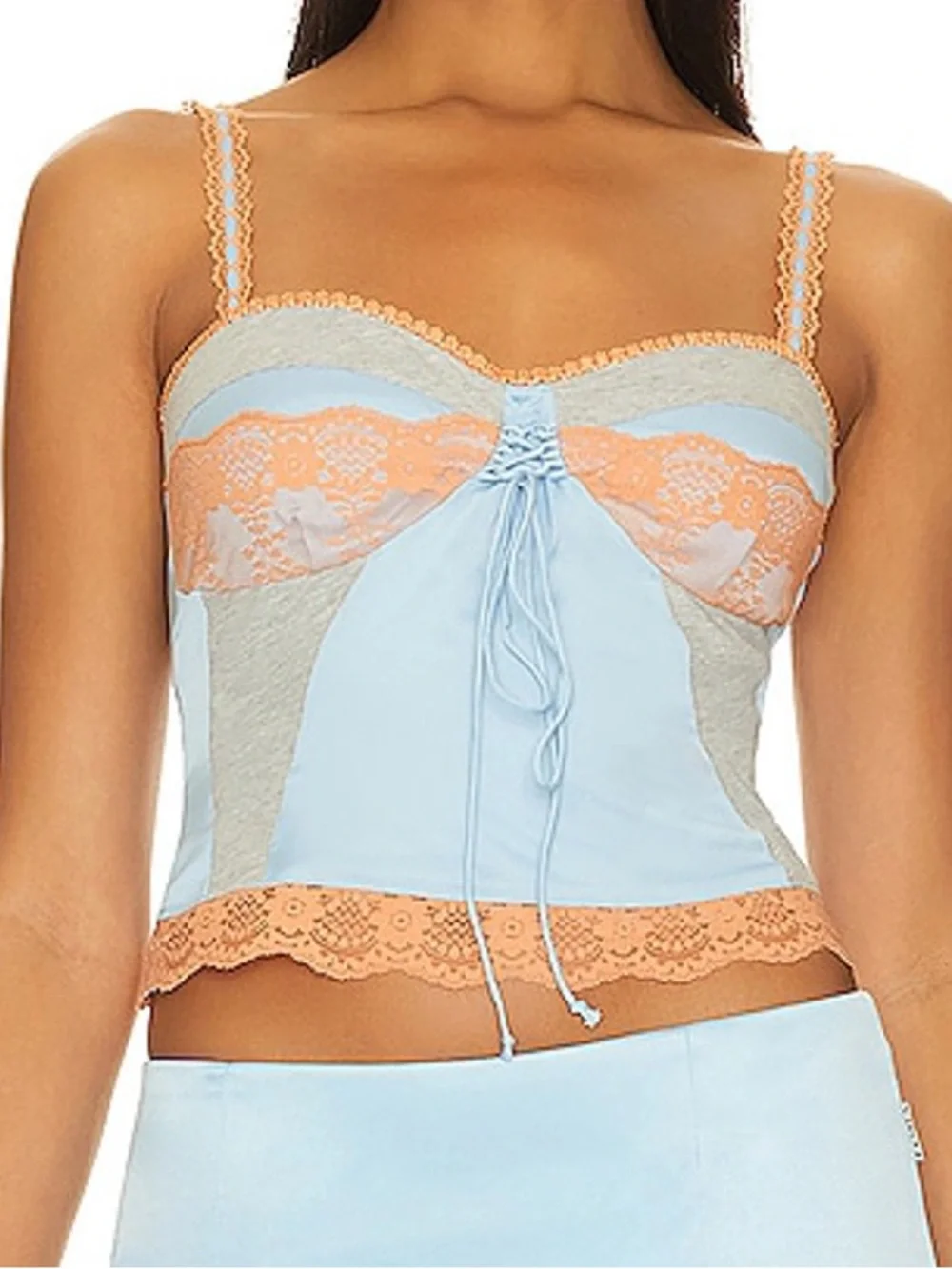 Guizio Baby Blue Lace Corset Set – Y2K Coquette Mini Skirt Set XS/S